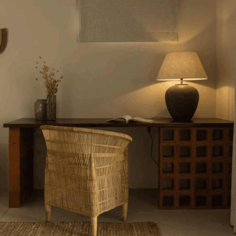 Screen blocks used as legs of a desk