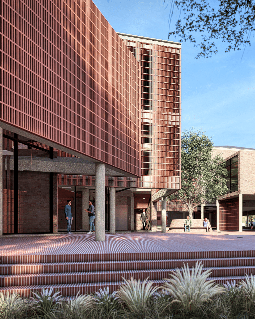 Bendehuis in Old East Precinct featuring Klay terracotta Mirage Quad screen blocks