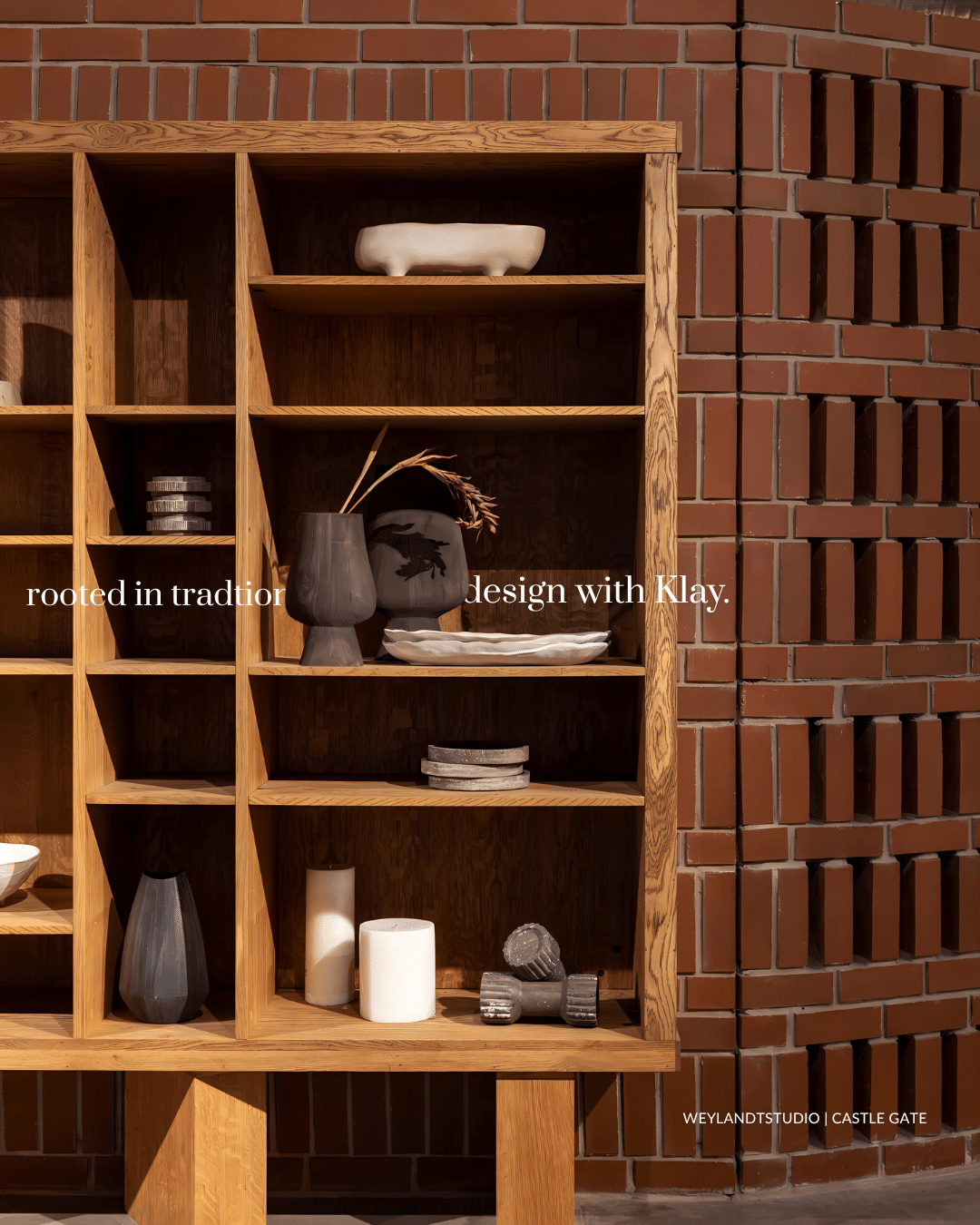 Terracotta face bricks form a statement wall at Weylandts showroom