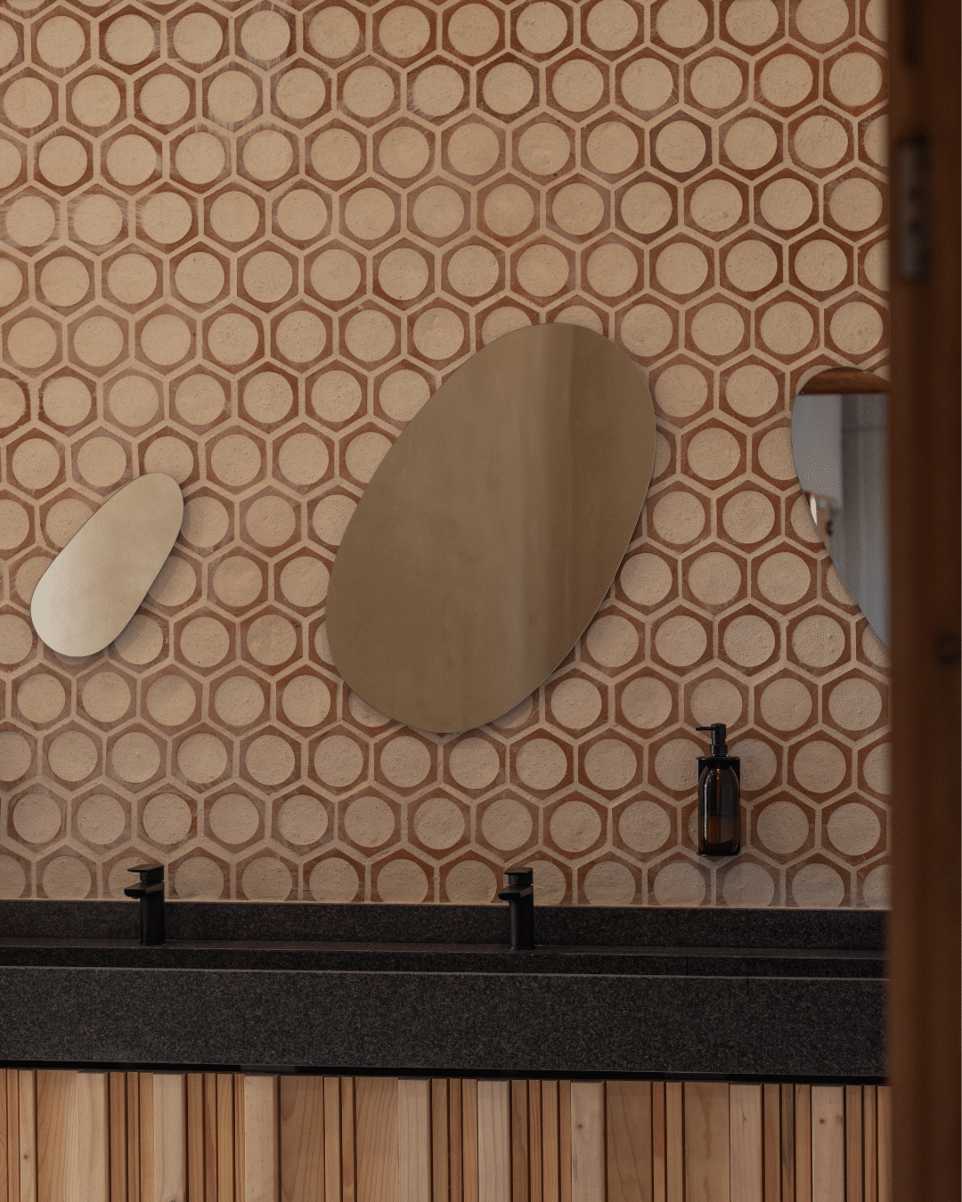 Klay terracotta wine racks used as slithers for a bathroom wall cladding